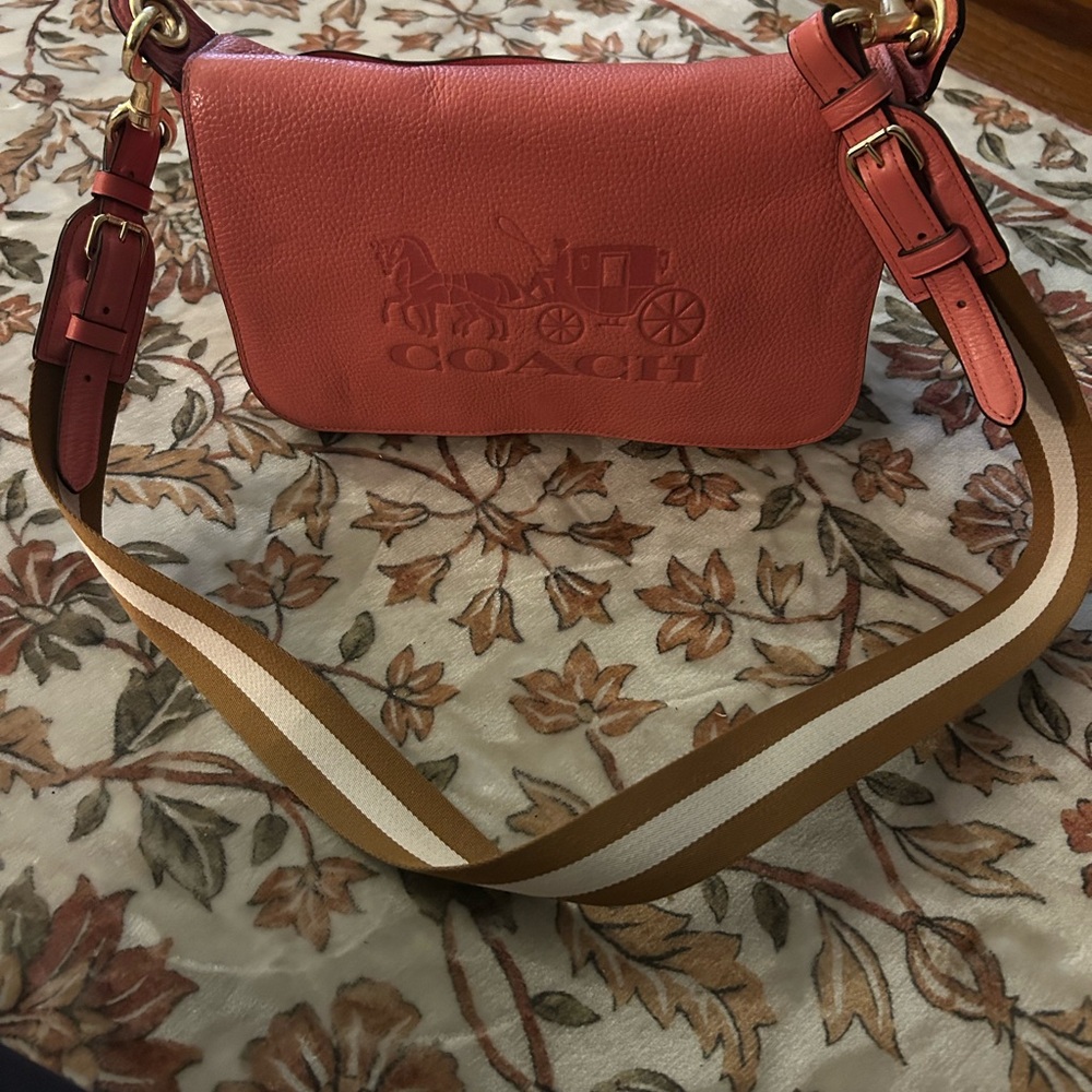 Coach Pink and Brown Crossbody Bag with Flap Closure see pics some issues !!